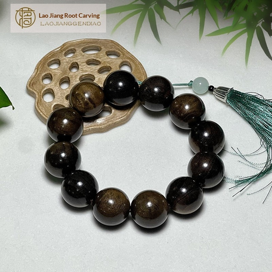 2.0 Genuine Golden Silk Nanmu Bracelet, Authentic Ebony and Submerged Wood