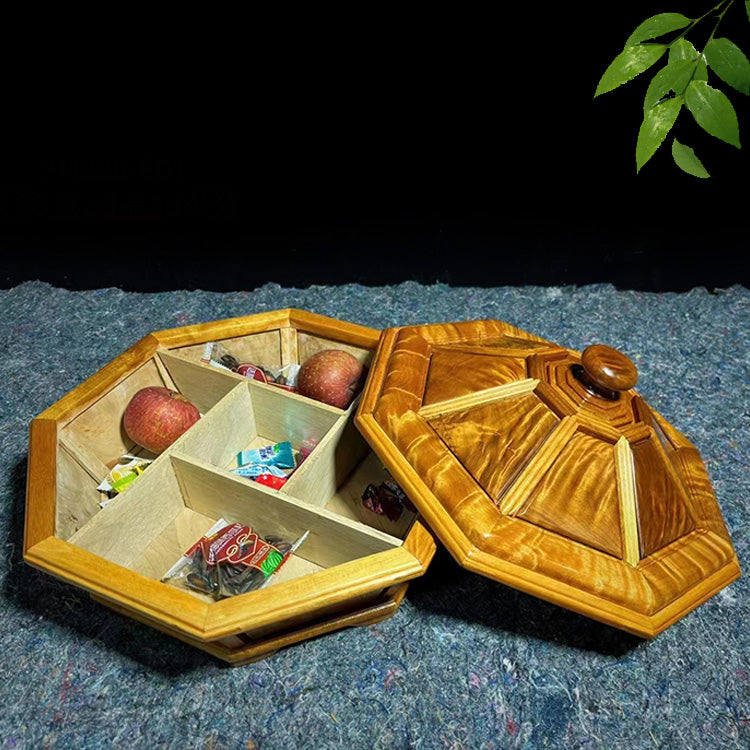 Golden nanmu solid wood multi-compartment fruit tray for home, living room, coffee table, or office.