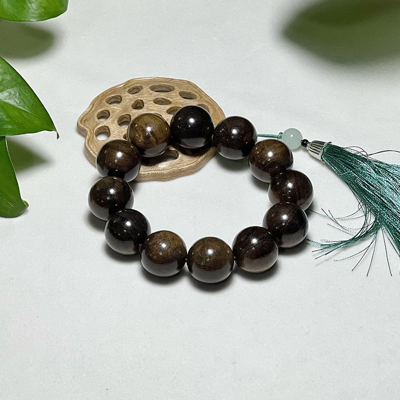 2.0 Genuine Golden Silk Nanmu Bracelet, Authentic Ebony and Submerged Wood