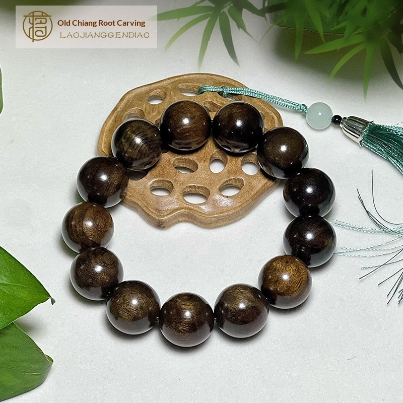 1.8mm genuine Phoebe zhennan wood bracelet, made of authentic ebony with full golden veins and fossilized wood texture.