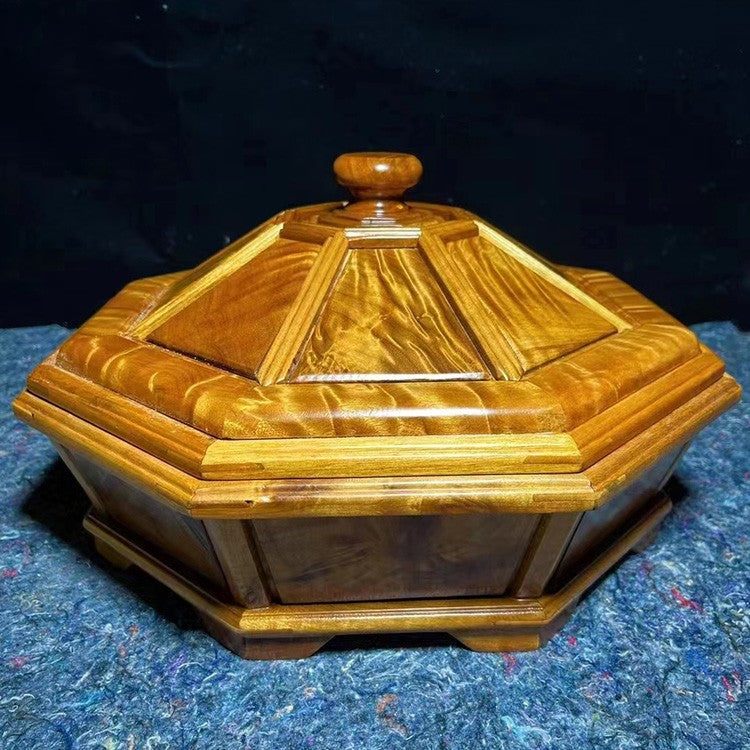 Golden nanmu solid wood multi-compartment fruit tray for home, living room, coffee table, or office.