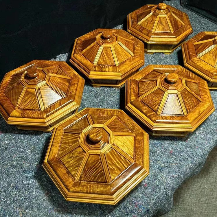 Golden nanmu solid wood multi-compartment fruit tray for home, living room, coffee table, or office.