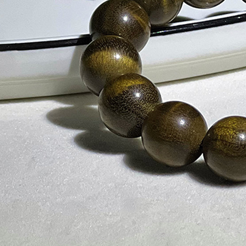 1.5 Authentic Golden Nanmu and Ebony Wood Bracelet with Petrified Wood and Water Ripple Pattern