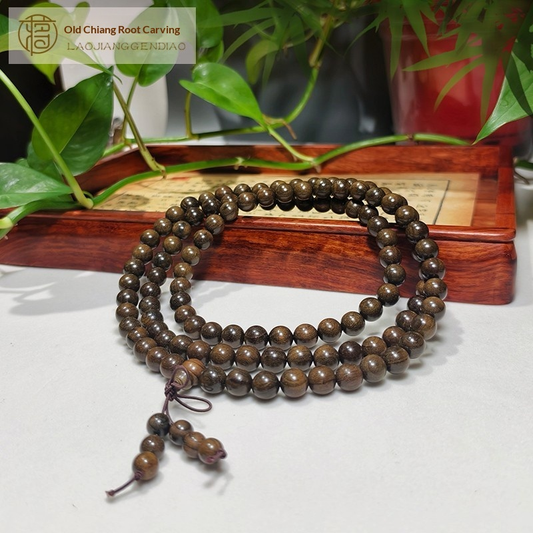 1.0 Golden Phoebe Wood Bracelet with 108 Cat's Eye Pattern Beads