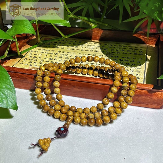 1.0 Authentic Golden Silk Nanmu Wood Bracelet, Genuine Solid Wood Water Ripple Pattern Cultural Bracelet