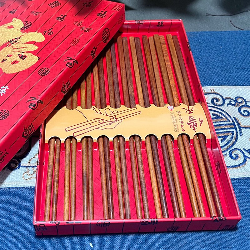 10 pairs of high-end gift box Burmese rosewood chopsticks
