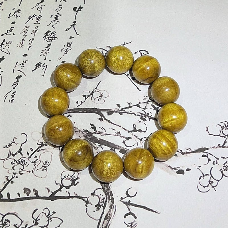 2.0mm Golden Phoebe Wood Bracelet with Water Ripple Pattern