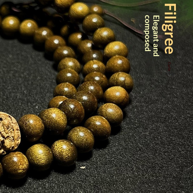 0.8mm Golden Phoebe Wood Black Gold Bracelet with Twelve Zodiac Animals Prayer Beads