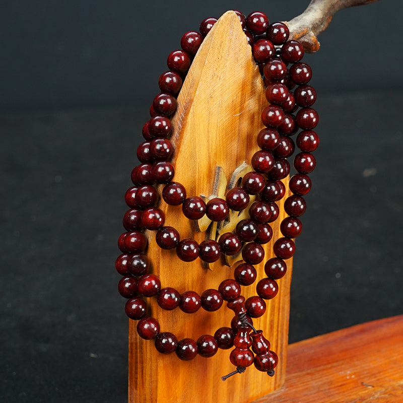 0.8mm Indian sandalwood prayer beads, 108 beads, full of golden flecks.