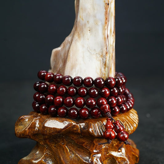 0.8mm Indian sandalwood prayer beads, 108 beads, full of golden flecks.